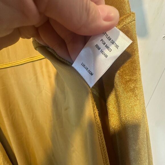 LULUS Amour High Low Wrap Dress Golden Yellow Velvet - Picture 8 of 9